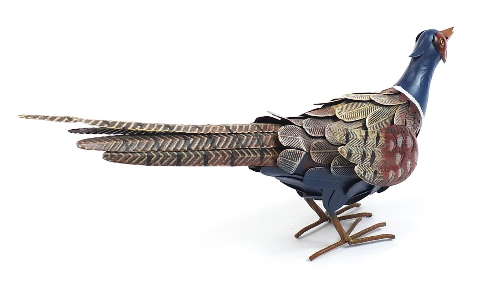 Large painted metal standing pheasant, 70cm in length - Image 2 of 3