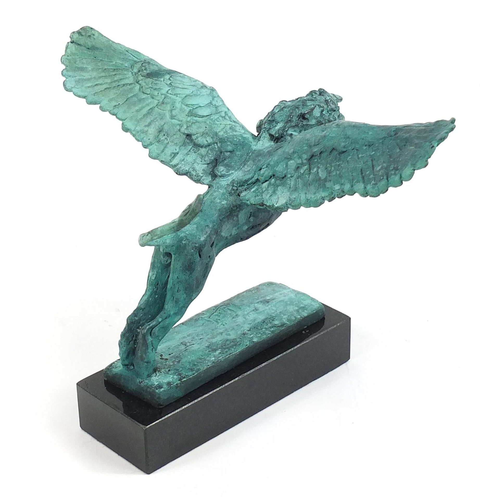 Mark Coreth for McArthur Glen group Verdigris bronze study of a winged lion raised on a - Image 3 of 5