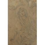 Manner of Guido Reni - Virgin Mary and Jesus, antique Bolognese school Old Master pencil on paper,
