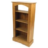 Pine open four shelf open bookcase, 124.5cm H x 63.5cm W x 29cm D