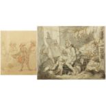 Attributed to Thomas Rowlandson - Arrivals at Bath and one other, two early 19th century ink and
