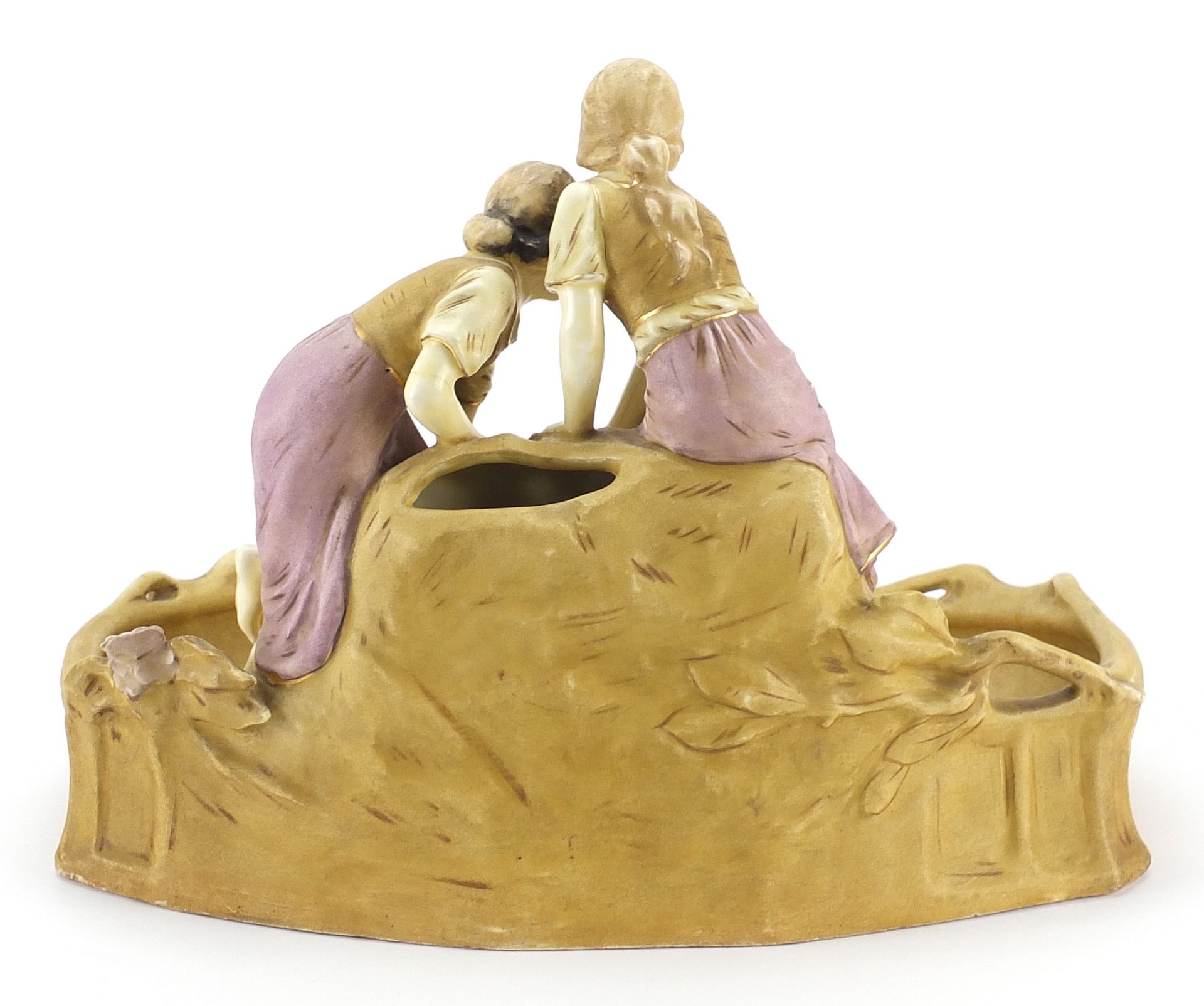 Royal Dux, Czechoslovakian Art Nouveau porcelain centrepiece mounted with two female water carriers, - Image 2 of 4