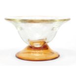 Heavy art glass footed bowl, 15cm high x 25.5cm in diameter