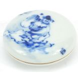 Chinese blue and white porcelain rouge seal box hand painted with an Emperor, character marks to the