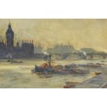 Boats on the River Thames, late 19th/early 20th century watercolour, mounted, framed and glazed,