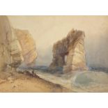 William Collingwood-Smith - Rocky coastal scene with seated figure, 19th century watercolour on