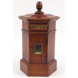 Georgian style hardwood table top letter box in the form of a post box, 46cm high