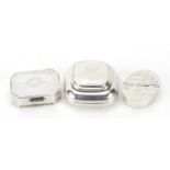 Three silver pill boxes, the largest 4.5cm wide, total 73.8g