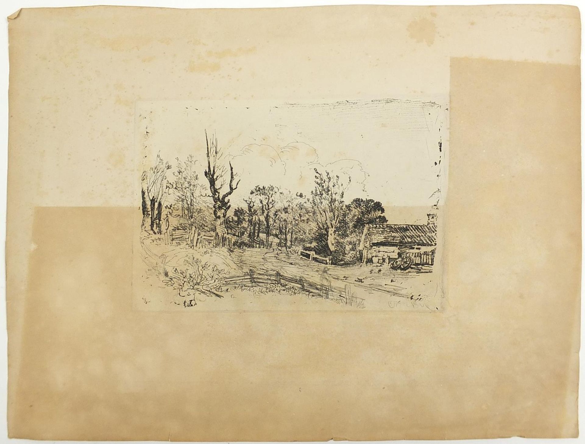 Wooded landscapes and cottage, three antique etchings including one in the manner of Thomas - Image 5 of 13