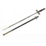 Masonic ceremonial sword and scabbard with engraved steel blade, 93cm in length