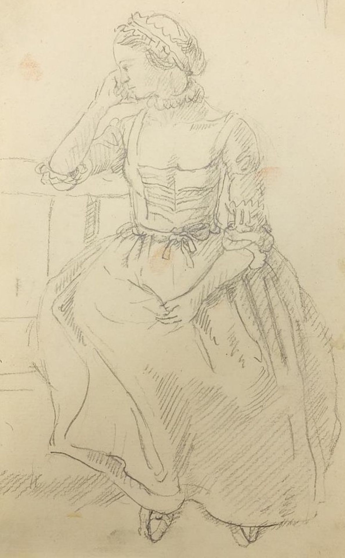 School of George Hayter - Females wearing antique dress and interior scene, four pencil drawings - Image 8 of 13