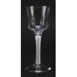 18th century wine glass with opaque twist stem and facetted bowl, 15cm high