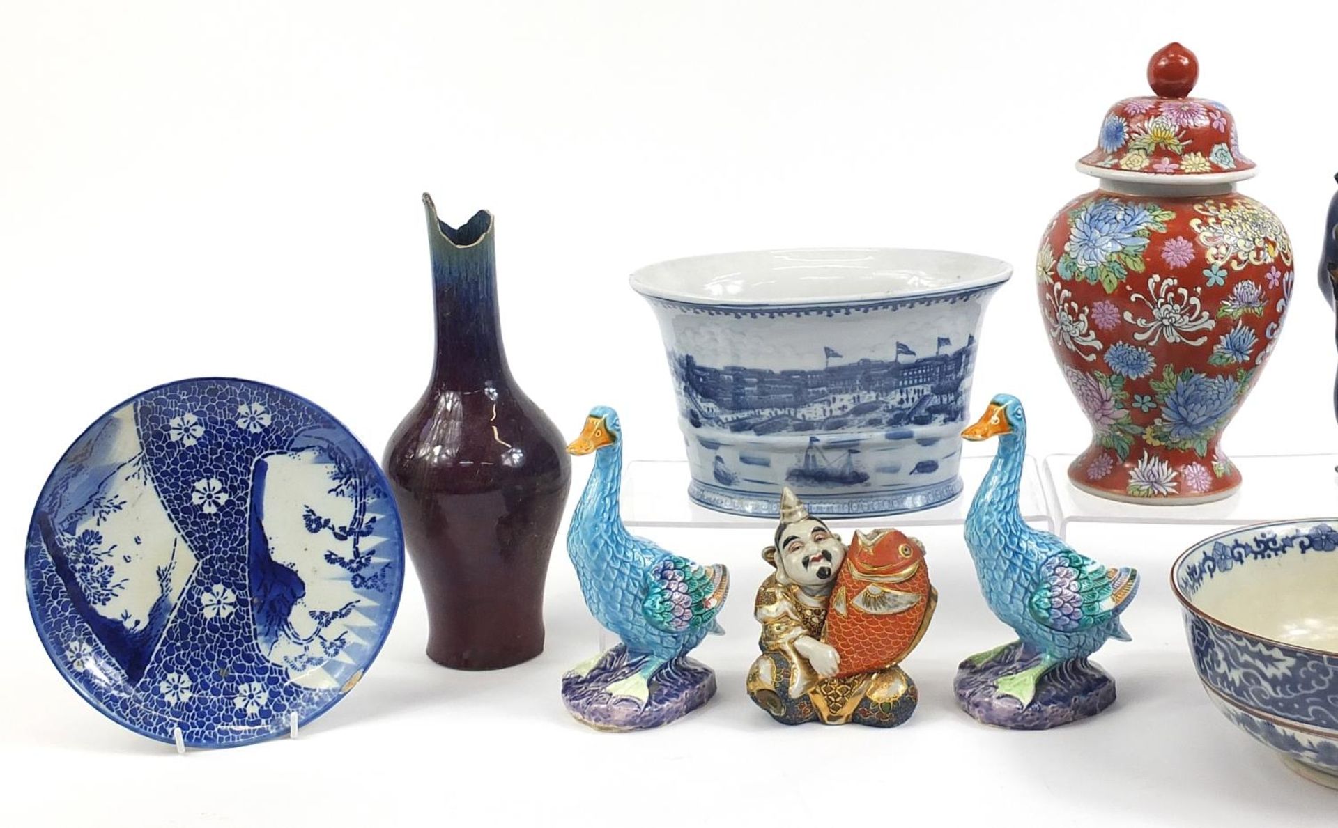 Chinese and Japanese ceramics including a pair of ducks, celadon glazed vase and baluster vase - Image 2 of 3