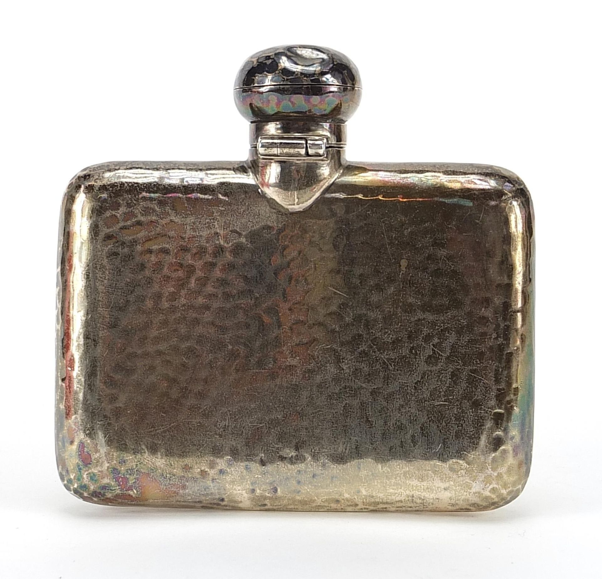 William Neal & Son, Edwardian silver hip flask with planished decoration, Birmingham 1907, 9.5cm - Image 2 of 4