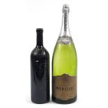 Jeroboam bottle of Rioja red wine and a six litre Mercia Champagne bottle, the largest 60cm high