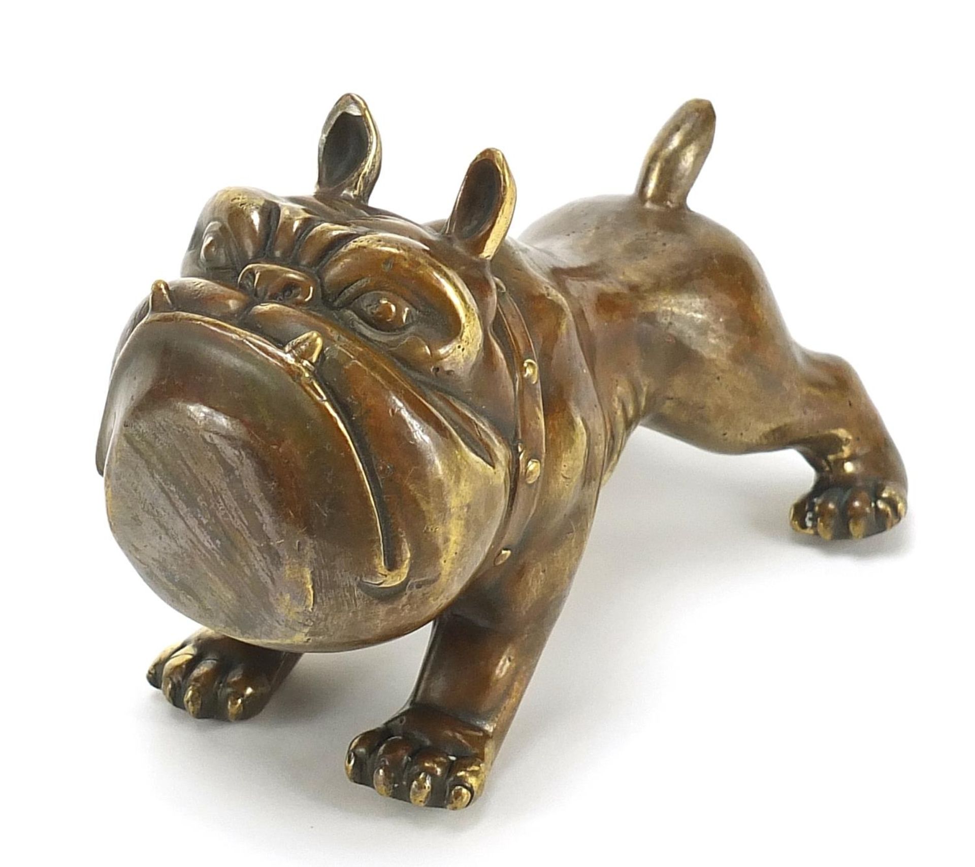 Patinated bronze stylised Bulldog, 13cm in length