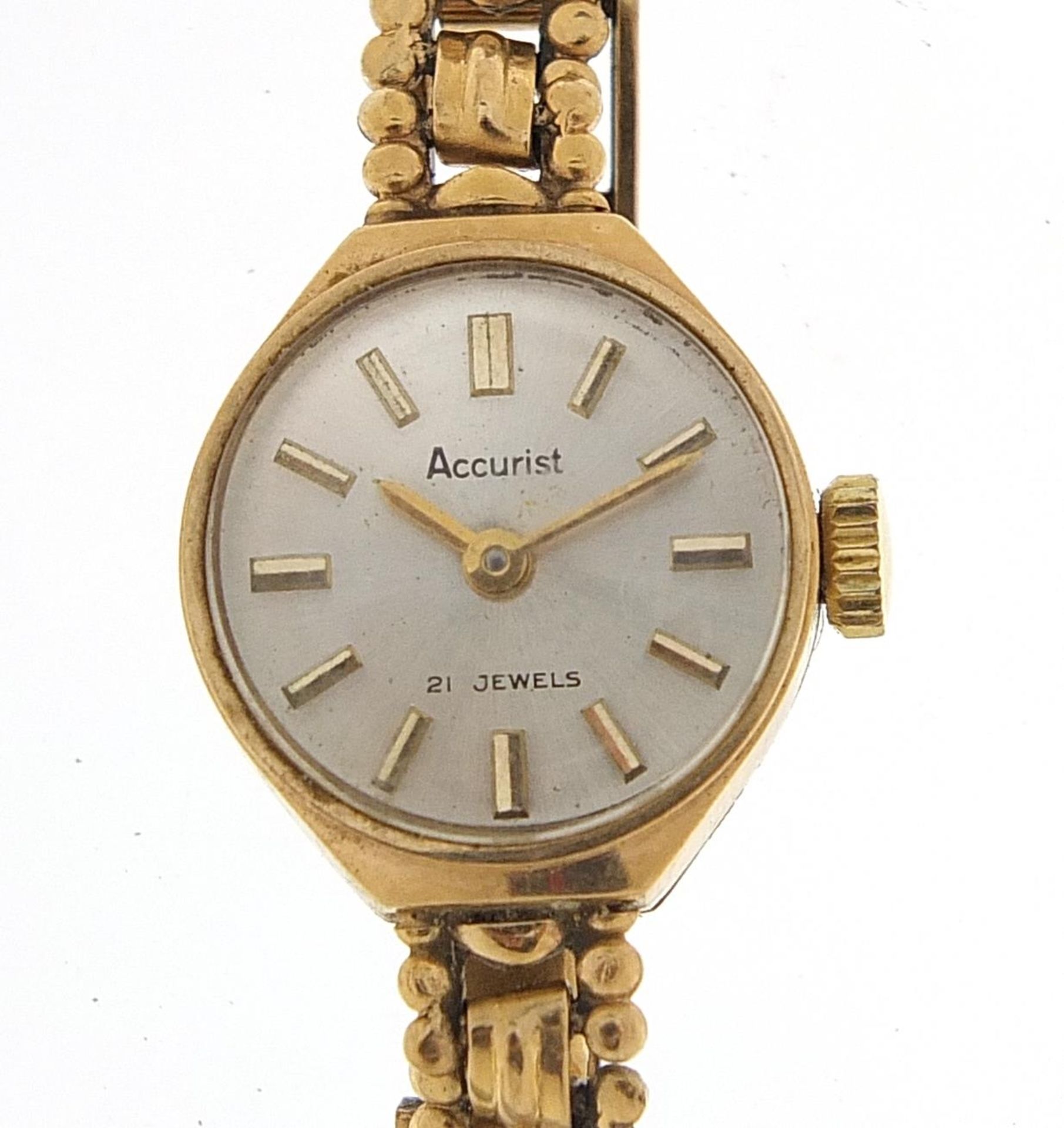 Accurist, ladies 9ct gold wristwatch with 9ct gold strap, 15mm in diameter, total weight 10.8g