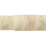 School of George Hayter - Females wearing antique dress and interior scene, four pencil drawings