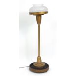 Art Deco gilt painted metal floor standing lamp with glass shade, 110cm high