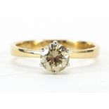 18ct gold Champagne diamond solitaire ring, approximately 0.50 carat, size L, 2.4g