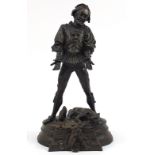 After Alfred Barye, large patinated bronze figure with dog and monkey, 37cm high