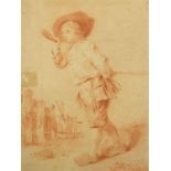 Full length portrait of a young boy wearing clogs, 19th century Dutch sanguine chalk on paper,