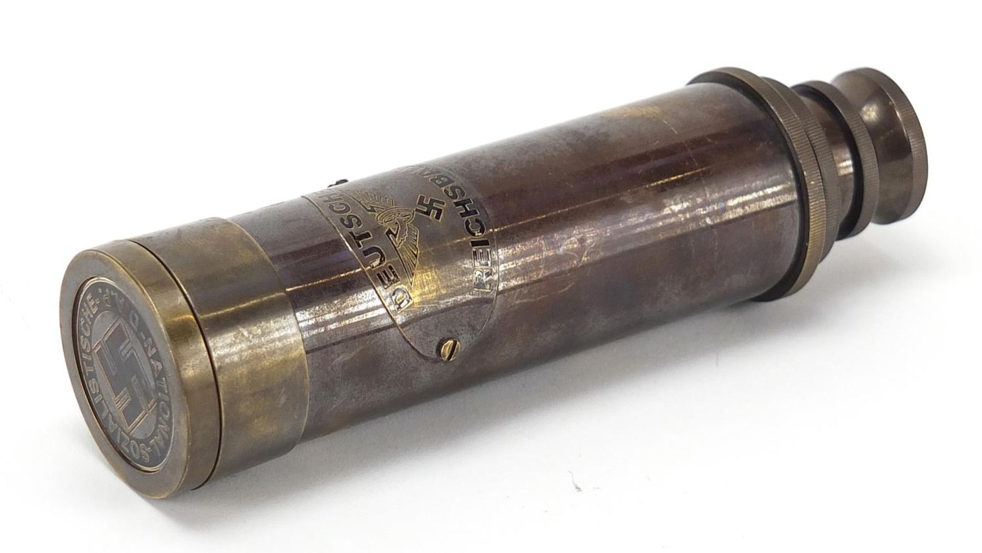 German military interest three draw brass telescope, 15cm in length when closed - Image 5 of 5