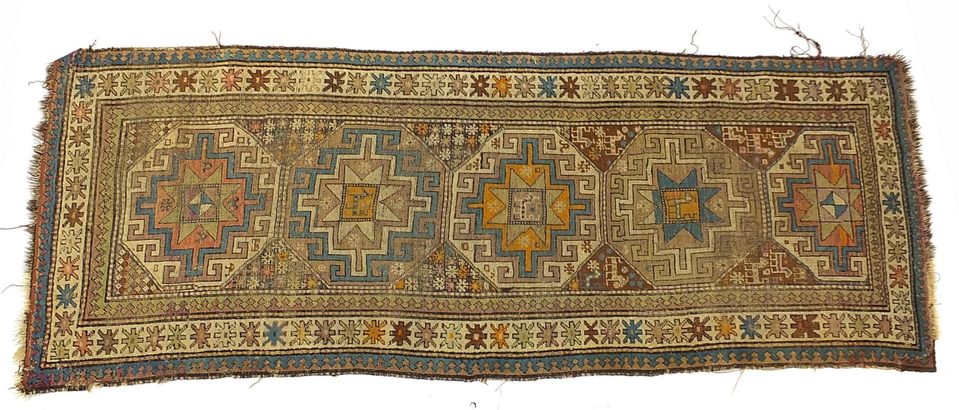 Middle Eastern carpet runner with all over geometric and animal design, 250cm x 94cm