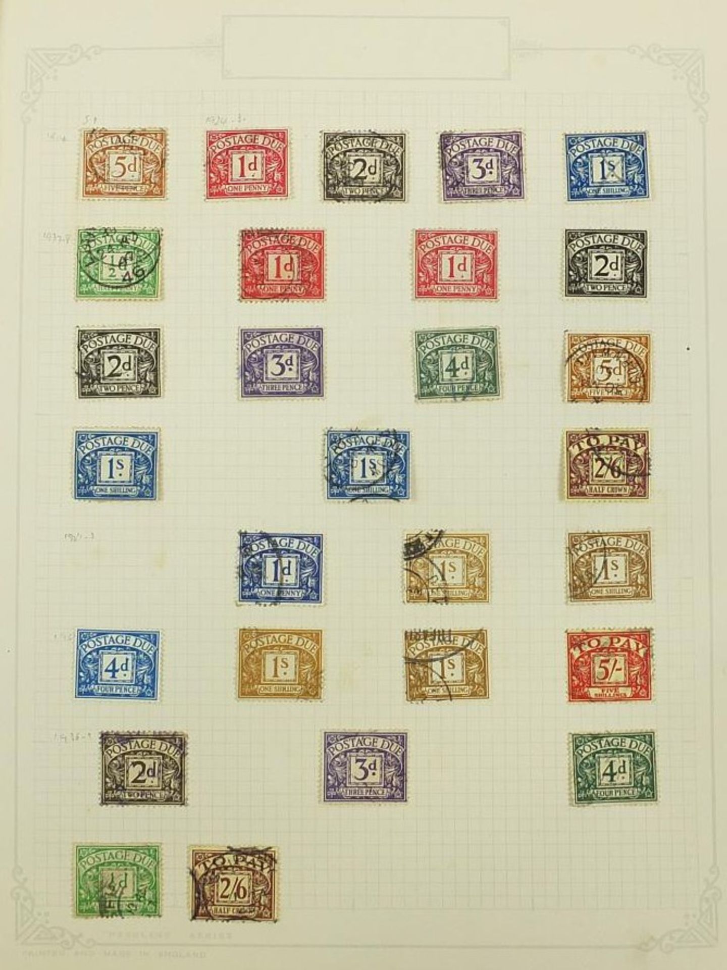 Collection of Postal Due and fiscal arranged on several pages