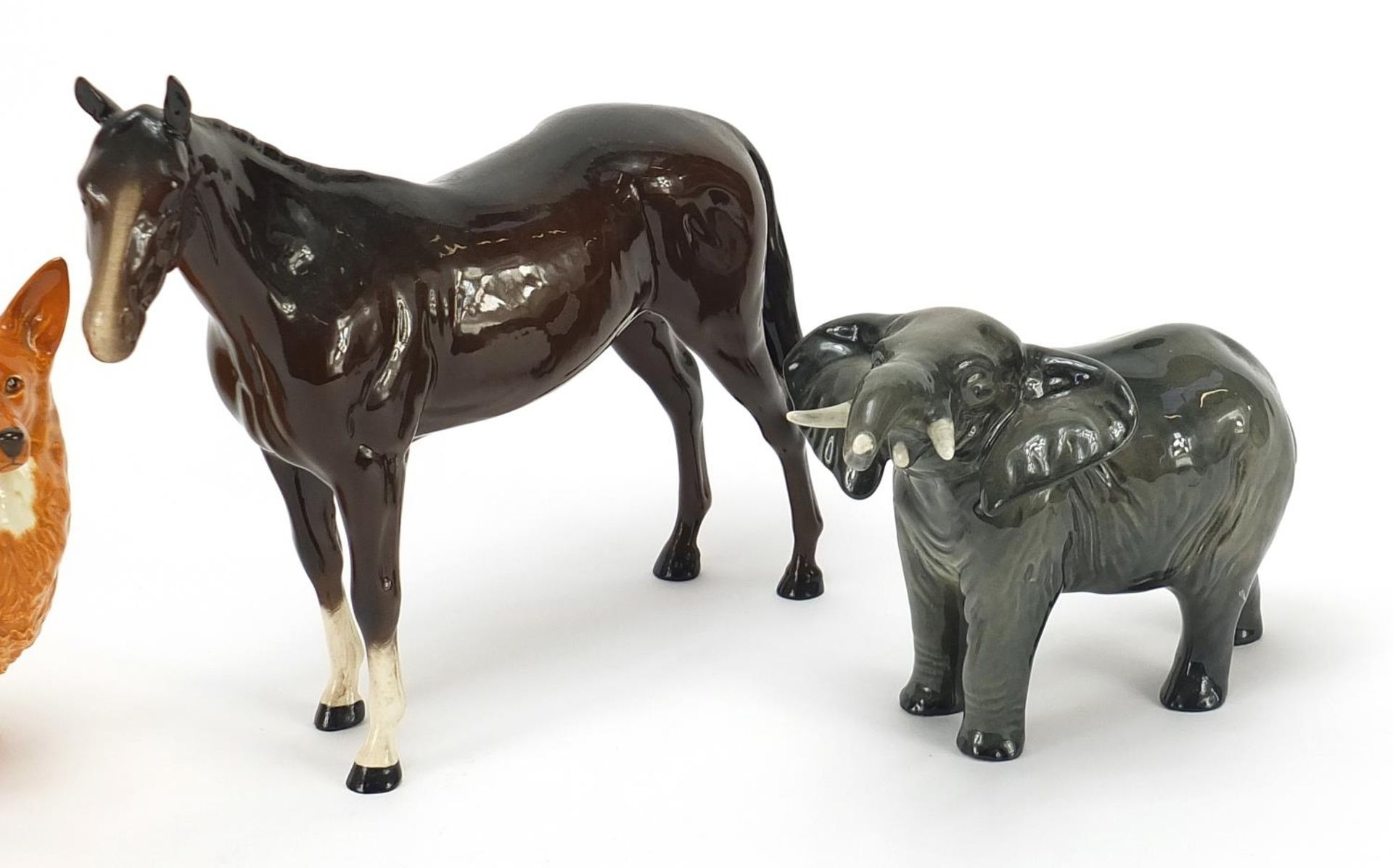 Four Beswick animals comprising horse, pheasant, Corgi and elephant, the largest 25cm in length - Image 3 of 6