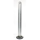 Art Deco chrome four column floor standing tube lamp, 165cm high