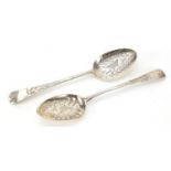 George Smith & William Fearn, pair of George III silver spoons engraved with butterflies amongst