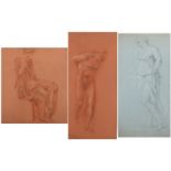 Figural studies, three pencil and chalk drawings on paper, one indistinctly inscribed Song of