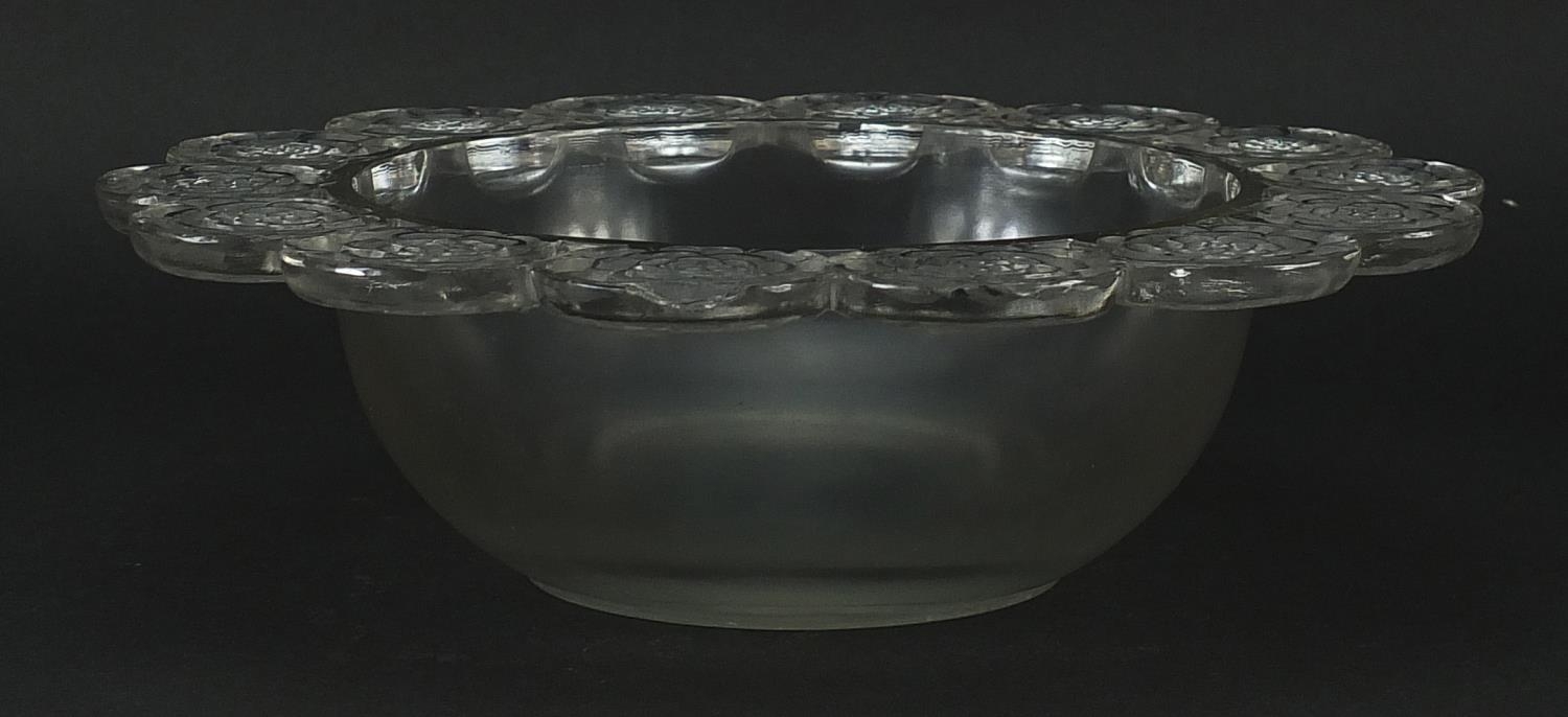 Rene Lalique, French glass bowl with flower head border, etched R Lalique France to the base, 26.5cm - Image 3 of 7