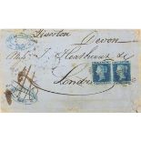 1853 cover with a pair of Tuppence Blue stamps