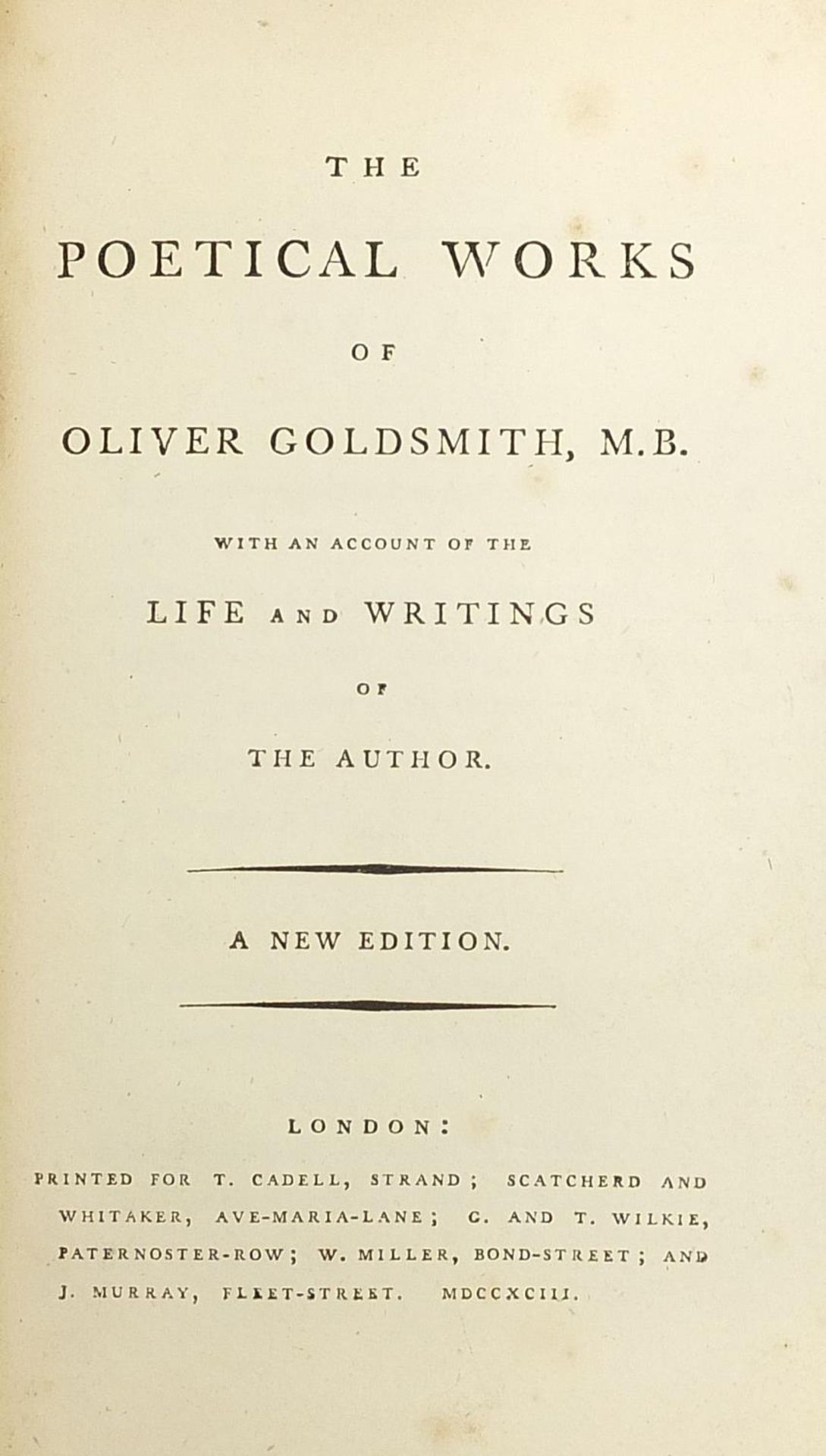 The Poetical Works of Oliver Goldsmith, hardback book published London 1793 - Image 2 of 3