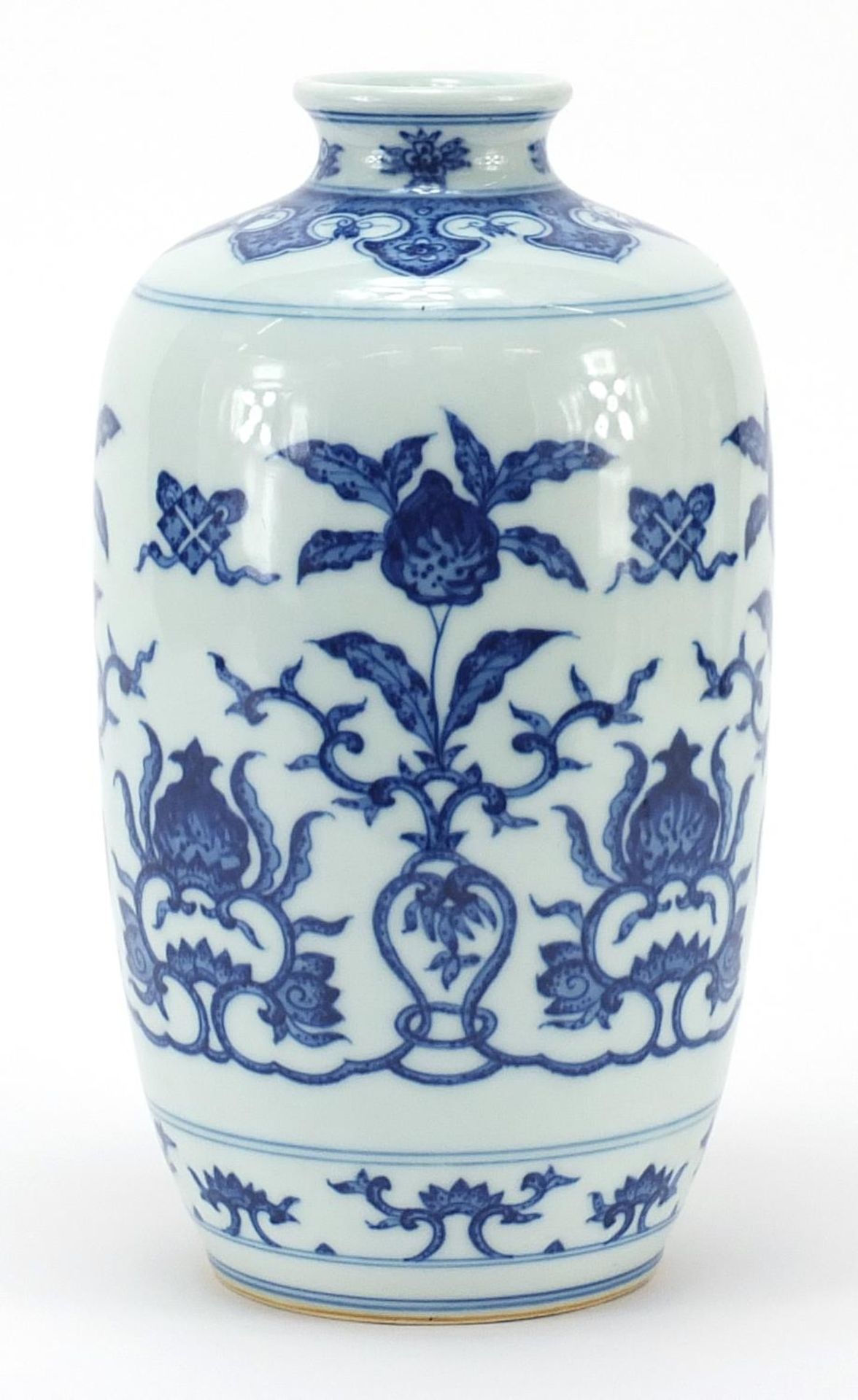 Chinese blue and white porcelain vase hand painted with flowers, six figure character marks to the