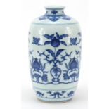 Chinese blue and white porcelain vase hand painted with flowers, six figure character marks to the