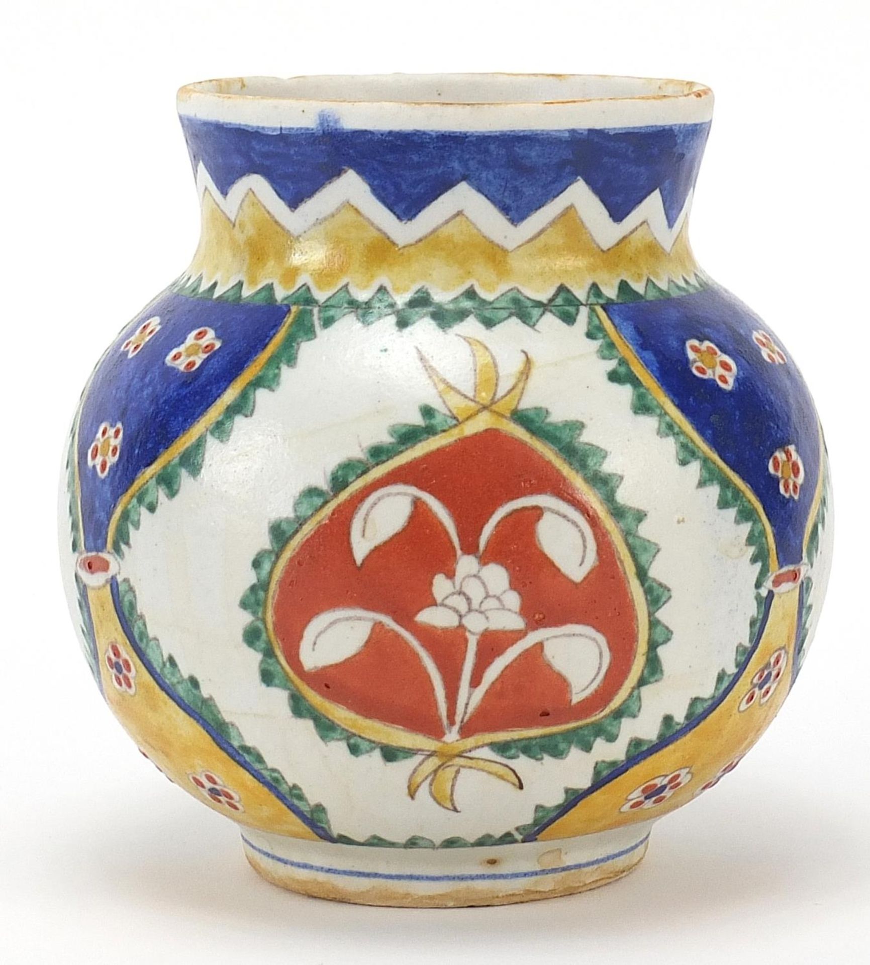 Turkish Kutahya pottery vase hand painted with flowers, 14.5cm high