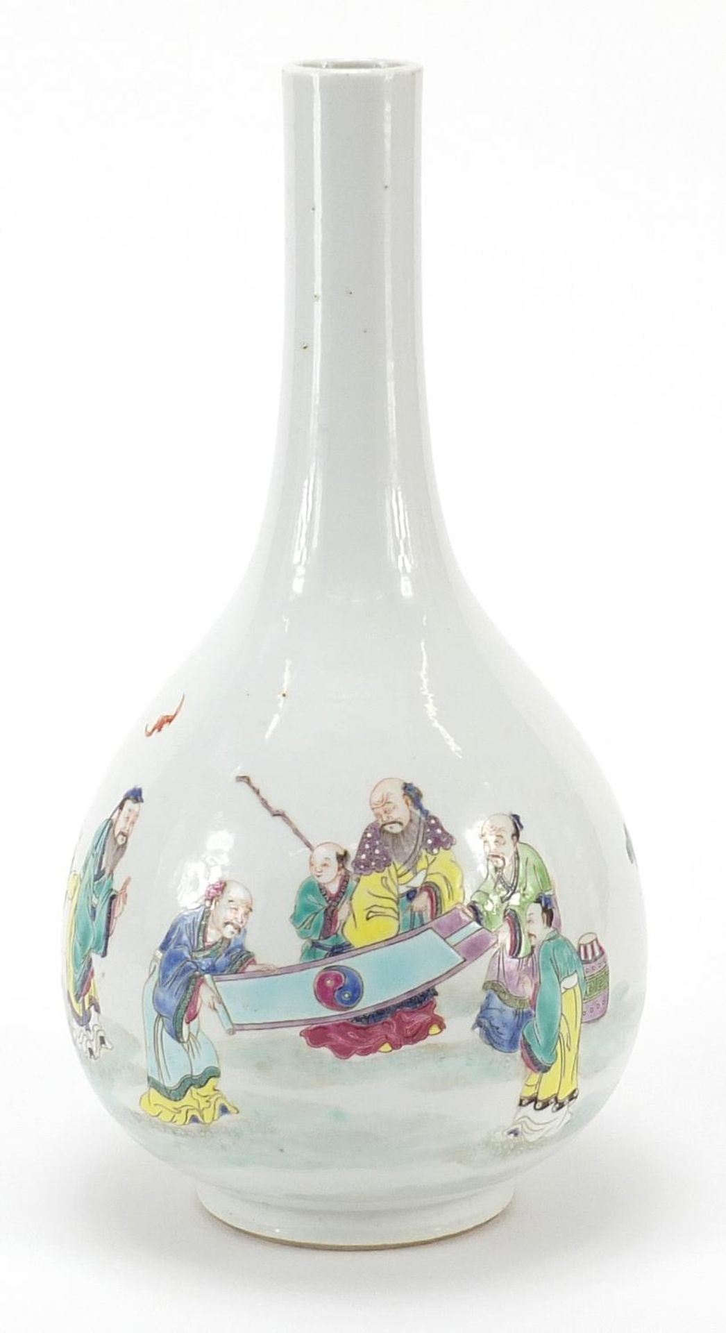 Chinese porcelain vase finely hand painted in the famille rose palette with an Emperor and