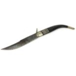 Large folding knife with horn handle, the steel blade engraved Jose Piquera Alr??, 42.5cm in
