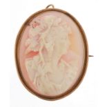 Unmarked gold cameo maiden head brooch pendant, 5.2cm high, 20.0g