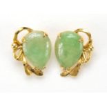 Pair of unmarked high carat gold jade stud earrings, 1.1cm high, 1.1g