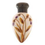 Victorian hand painted porcelain scent bottle with silver lid, C M Birmingham 1887, 6.5cm high