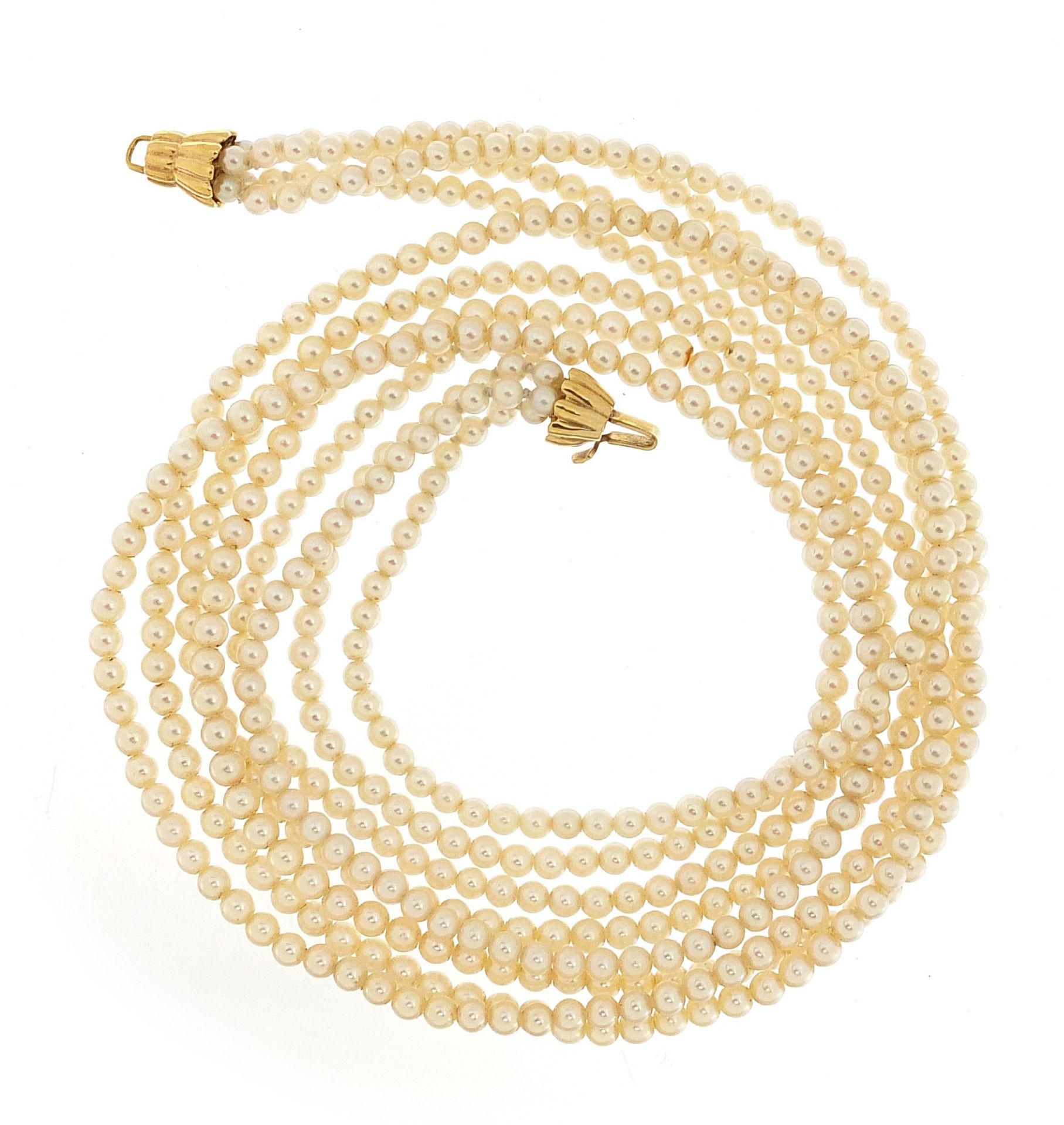 Mappin & Webb four row pearl necklace with 18ct gold clasp, 45cm in length, 29.0g - Image 2 of 5