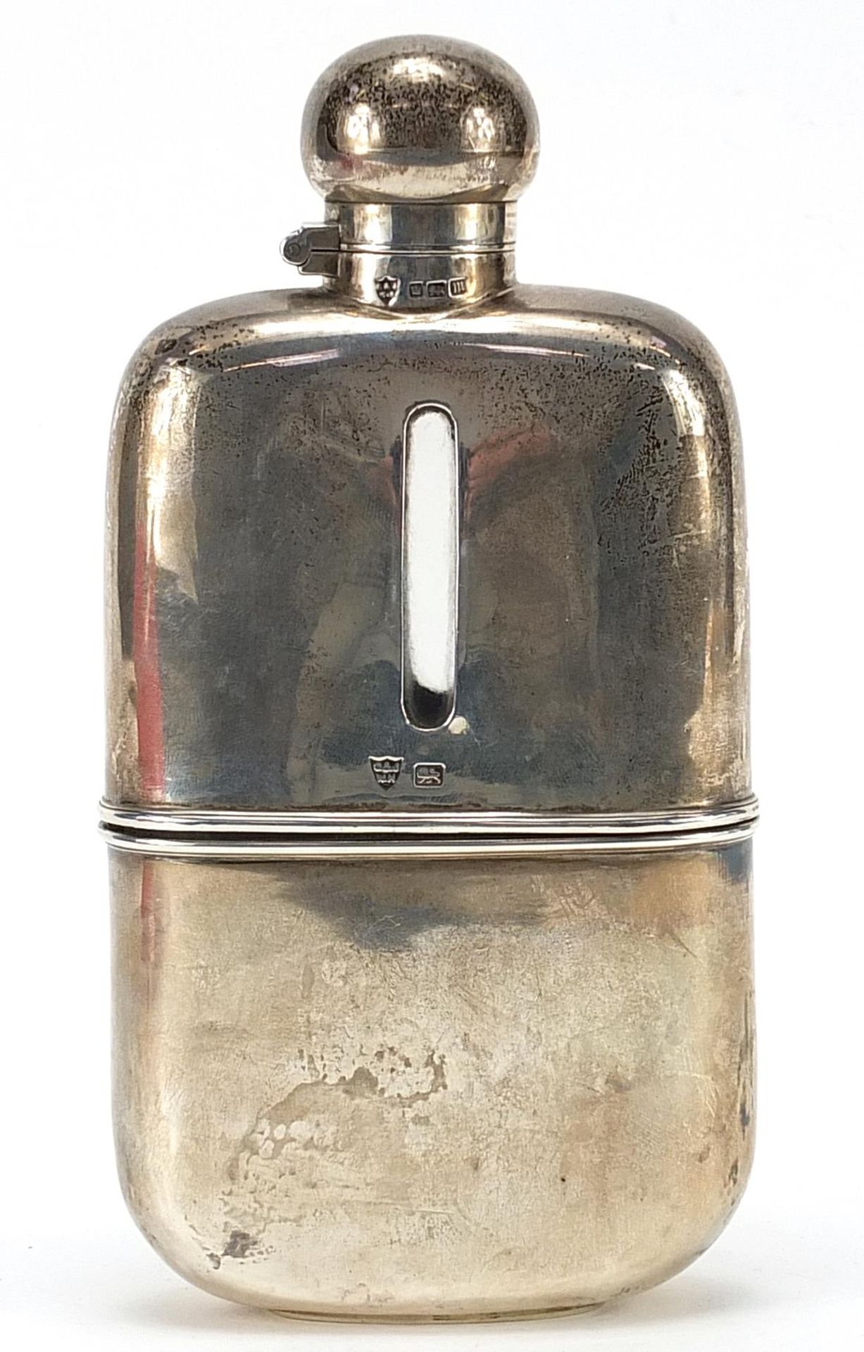 James Dixon & Sons Ltd, large Victorian silver and glass hip flask with detachable cup, Sheffield - Image 4 of 8