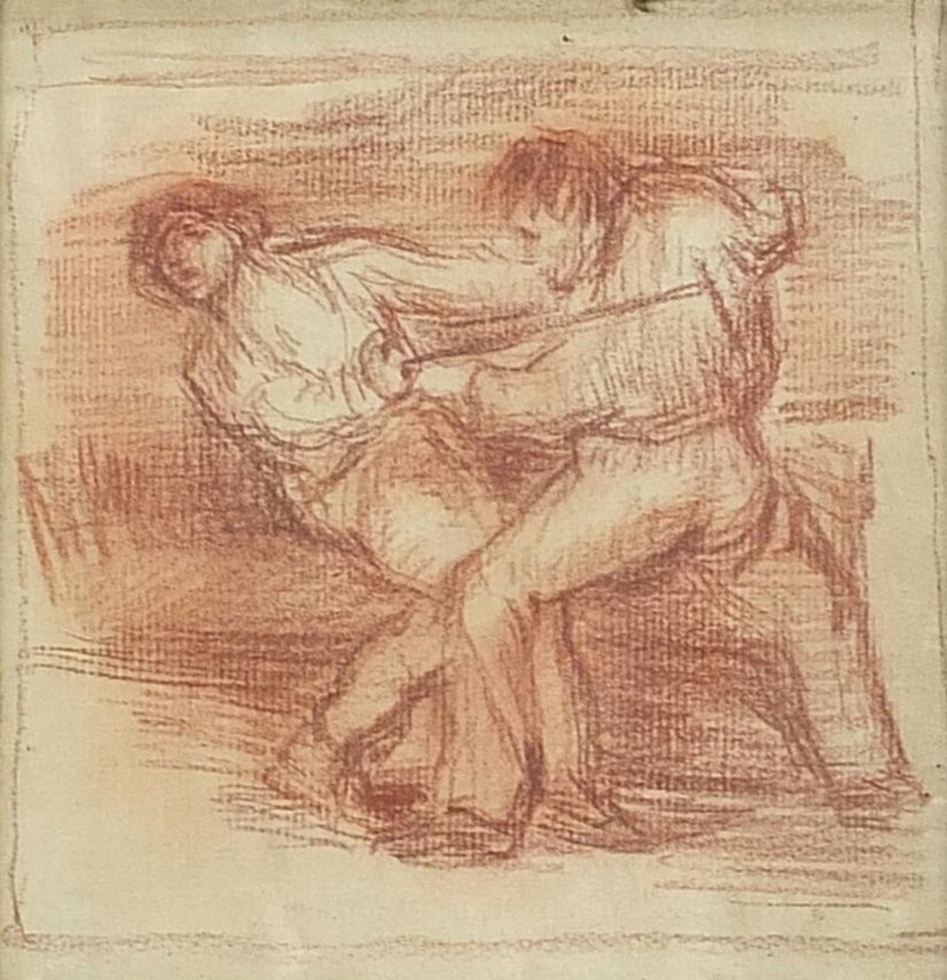 Figures on horseback and figures fighting, two sanguine chalks, one signed Forian, mounted and - Image 2 of 8