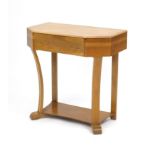 Art Deco limed oak side table with frieze drawer, Webex Ltd label to the underside, 68cm x 68cm W