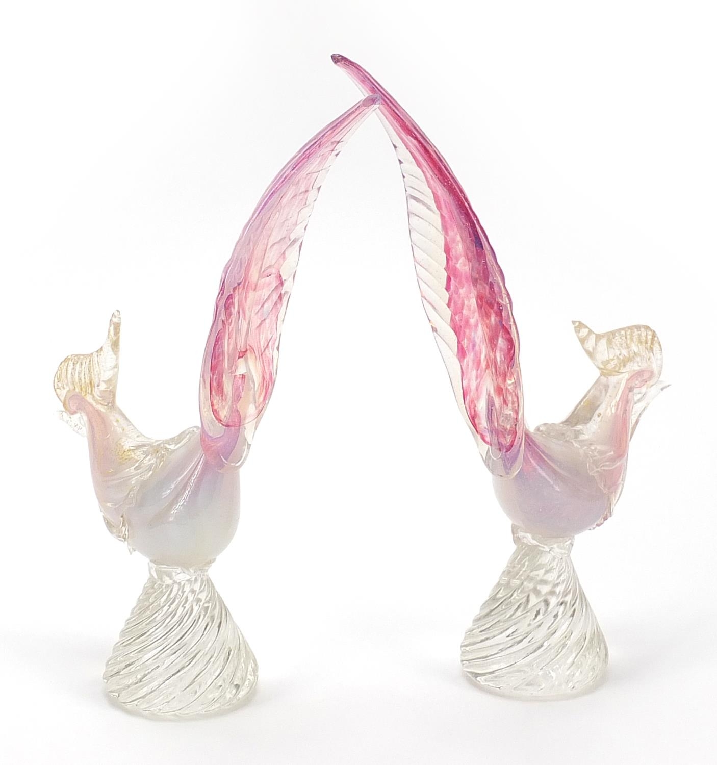 Pair of Murano gold flecked opalescent glass birds, each 27.5cm high - Image 2 of 3