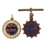 Two early 20th century railwayana interest jewels including a 9ct gold and enamel National Union